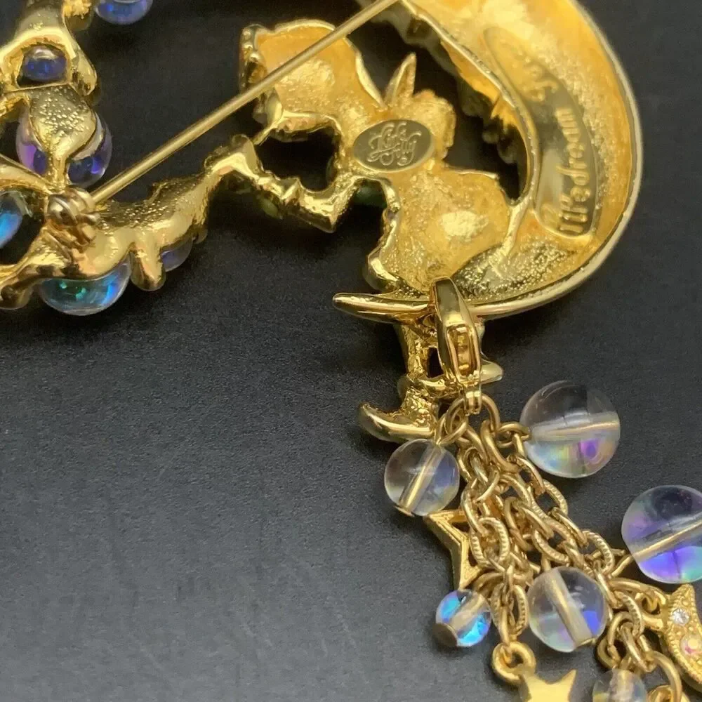 Vintage Kirks Folly Pipedream Fairy Moon Bubbles Charm Rhinestone Pin Brooch